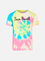 T-shirt da bambino con stampa tie dye e ricamo Sun Barth