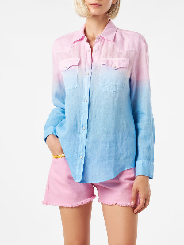 Camicia da donna dai colori sfumati rosa e blu