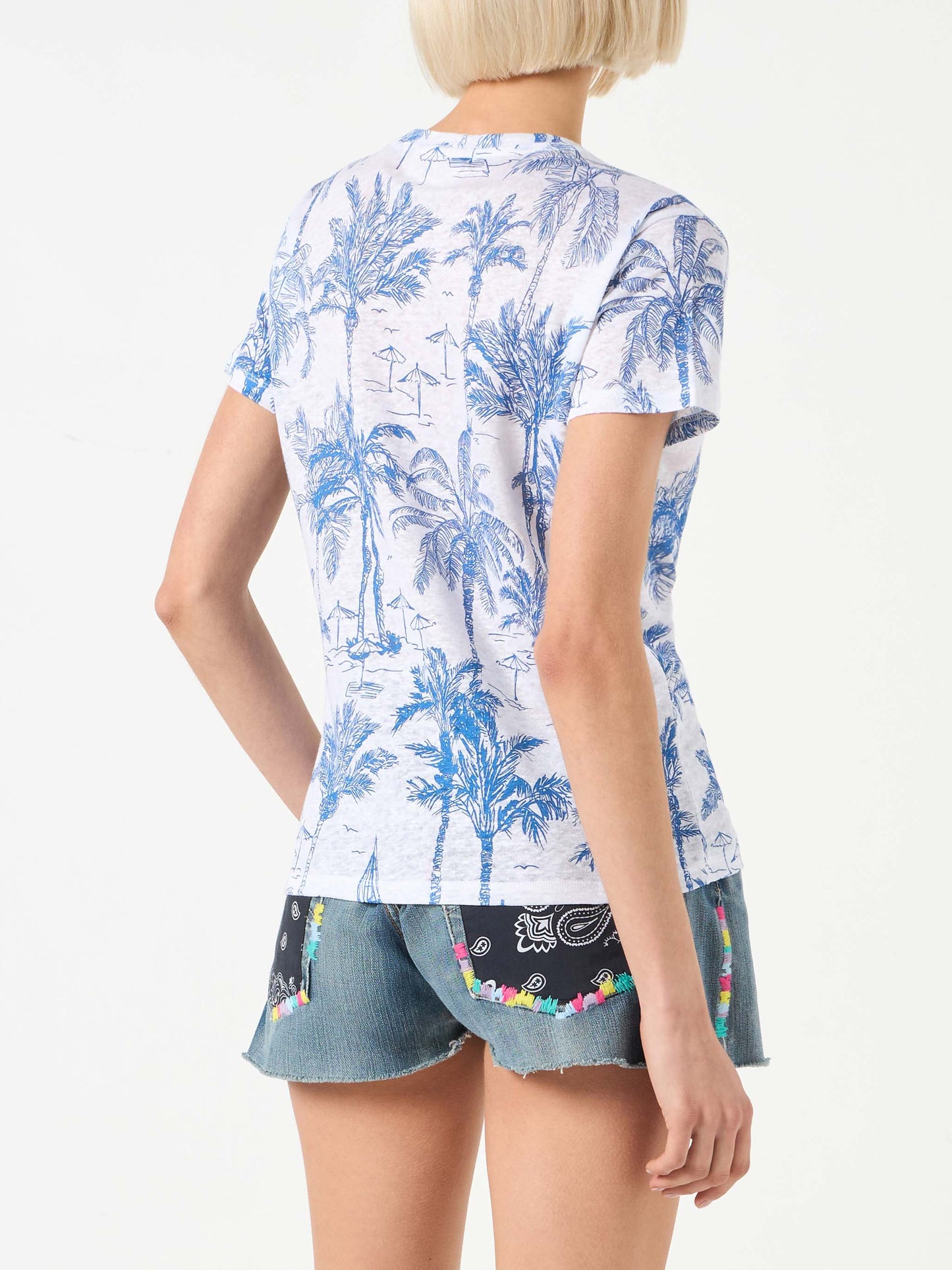 Woman linen t-shirt with toile de jouy print - MC2 Saint Barth