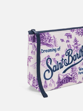 Pochette Aline in tessuto lanoso con stampa toile de jouy invernale