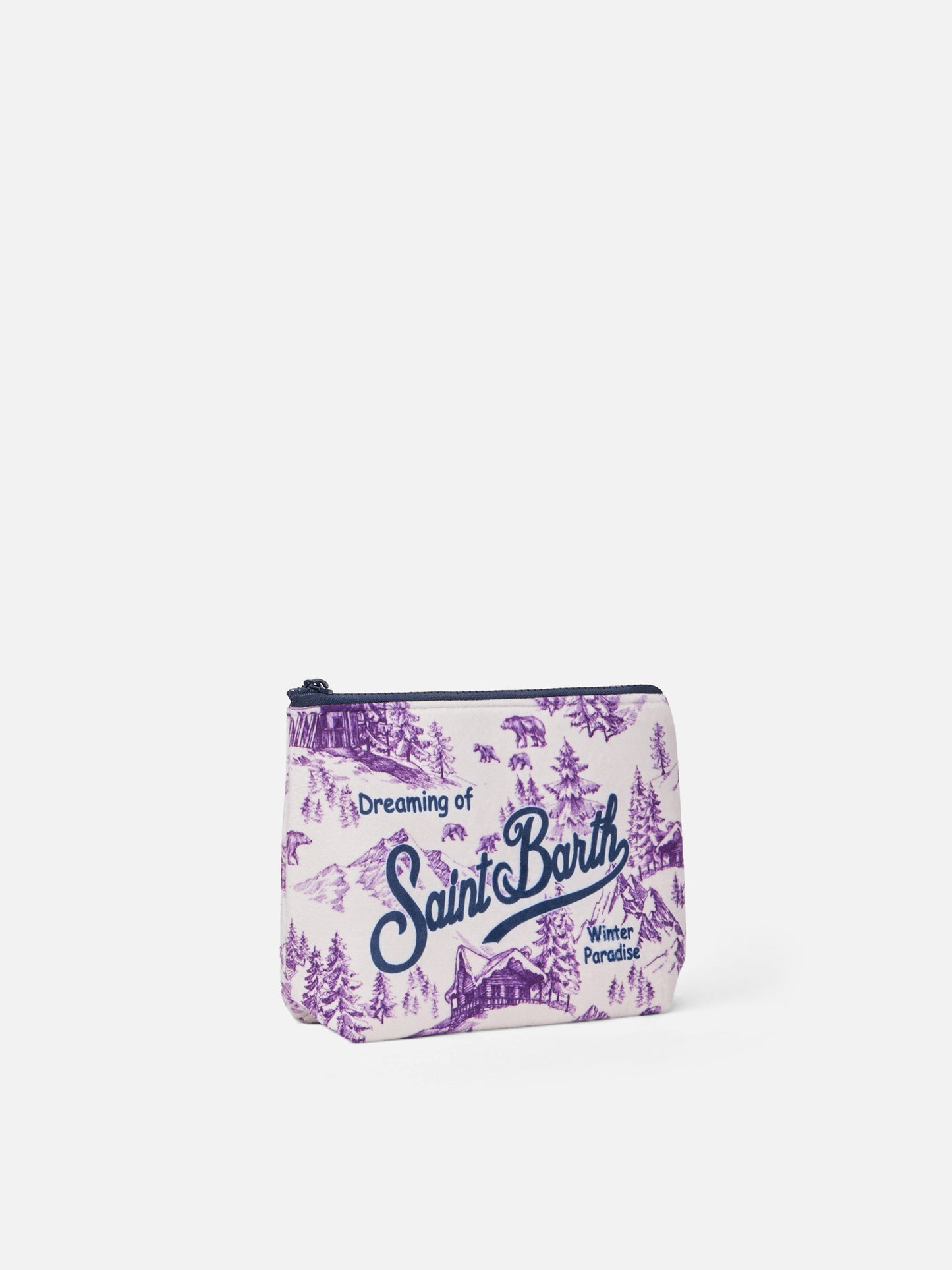 Pochette Aline in tessuto lanoso con stampa toile de jouy invernale