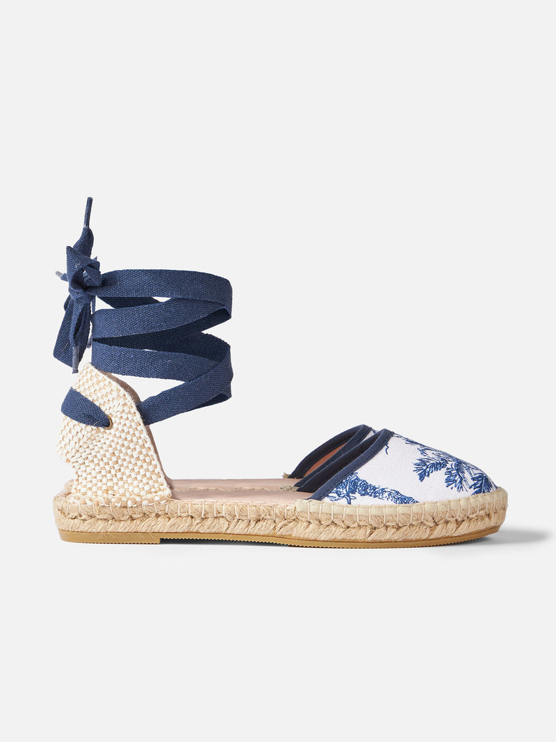 Flache Espadrillas mit Toile-de-Jouy-Print