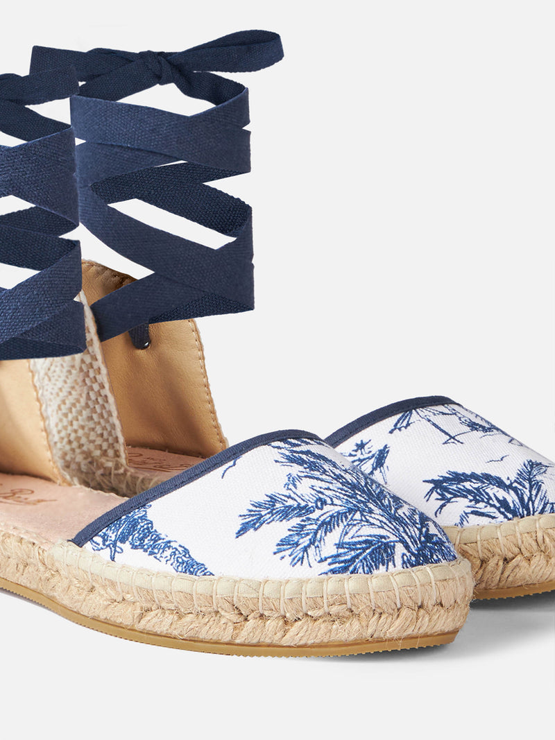 Flache Espadrillas mit Toile-de-Jouy-Print