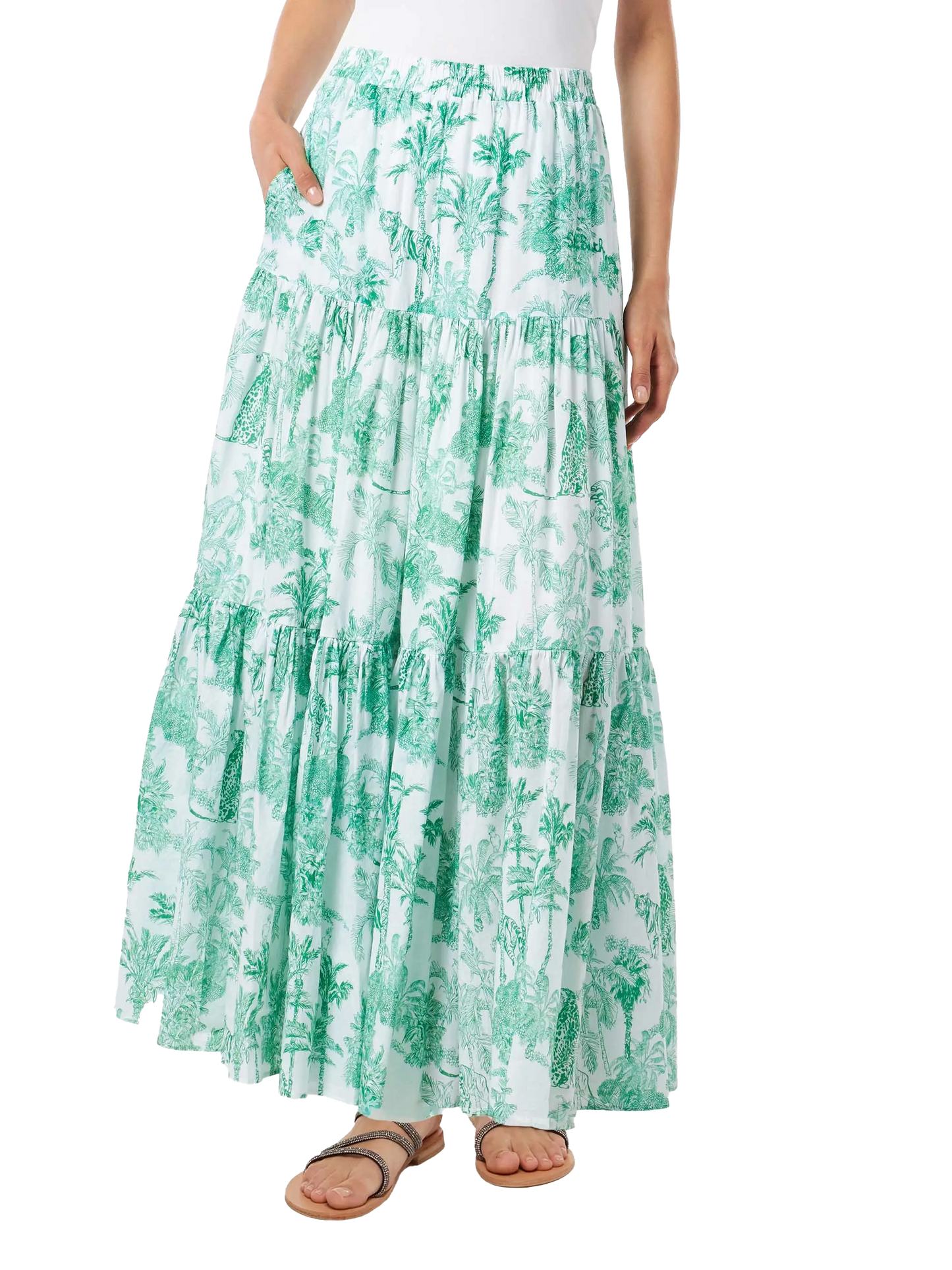 Woman cotton long skirt with jungle print
