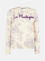 Woman crewneck sweater with La montagne print