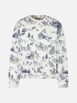 Woman fleece sweatshirt with toile de jouy print