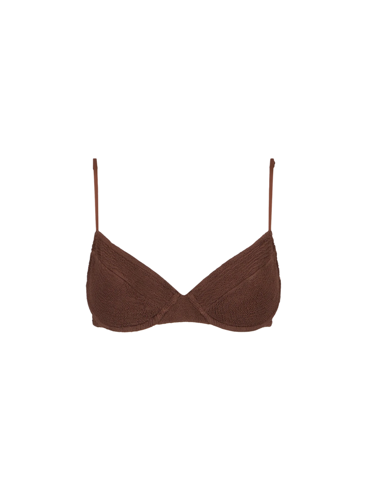 Woman brown crinkle underwired bralette swimsuit