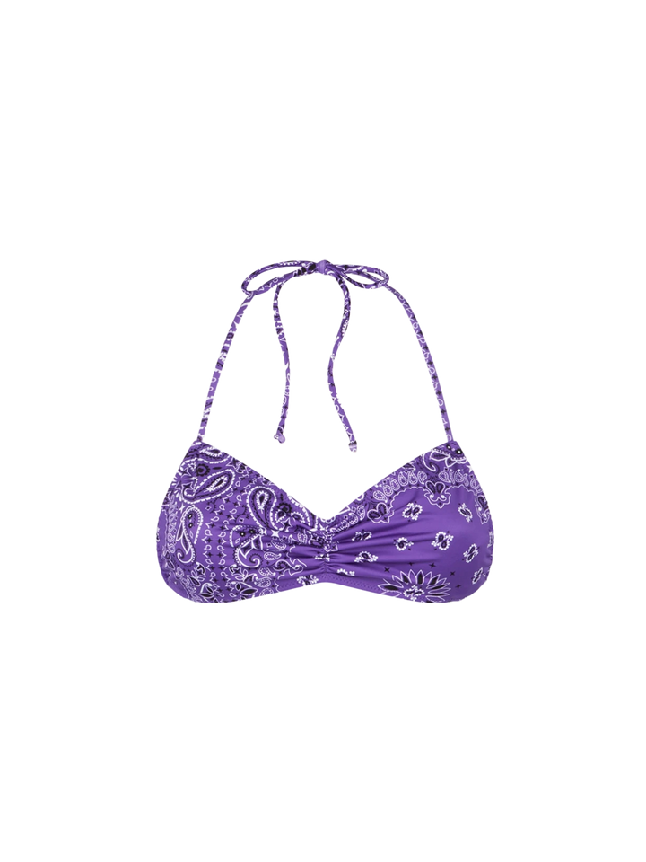 Woman bandeau top swimsuit with bandanna print