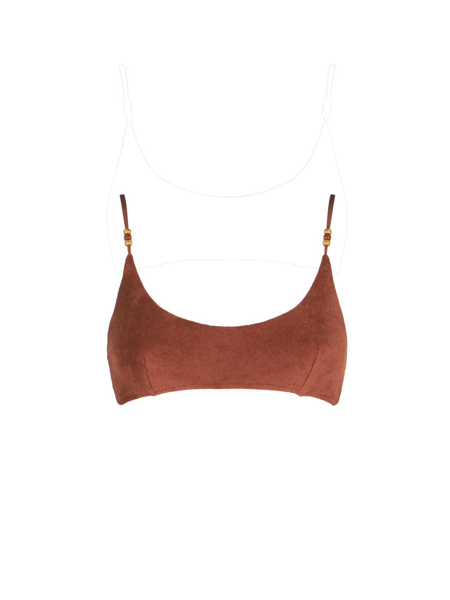 Woman brown terry bralette swimsuit with charms