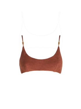 Woman brown terry bralette swimsuit with charms