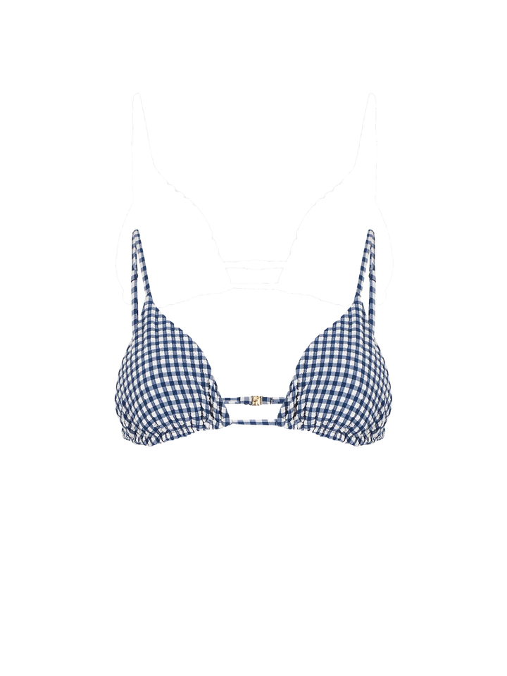 Top a triangolo vichy blu crinkle per donna