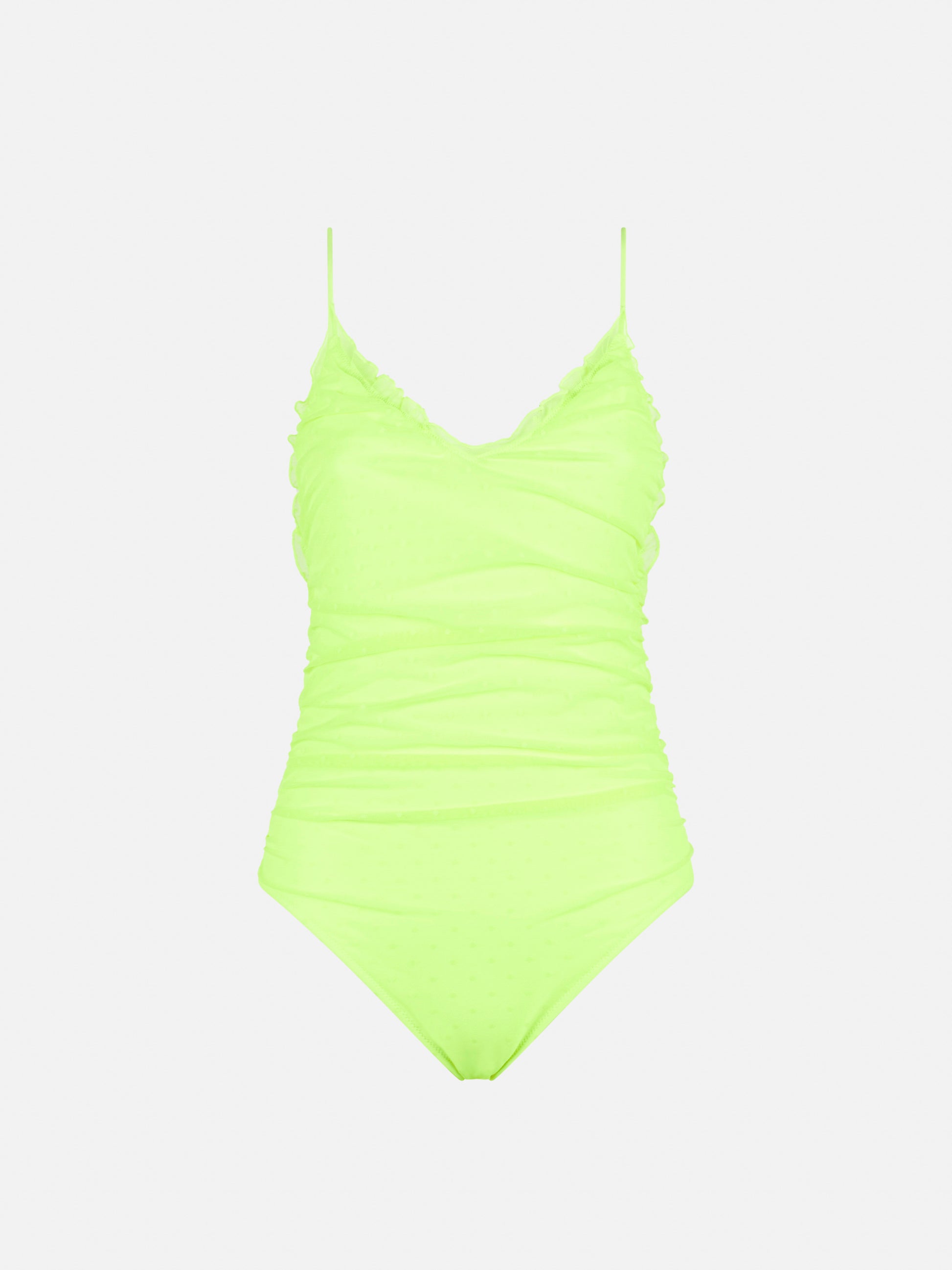 Fluo yellow one piece swimsuit Francoise with tulle - MC2 Saint Barth