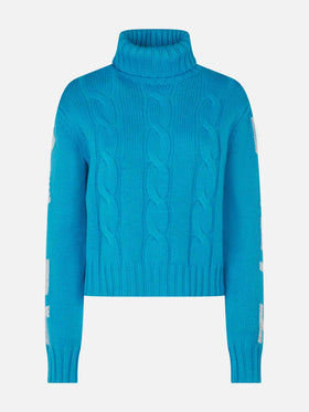 Maglione da donna intrecciato a collo alto con stampa jacquard Saint Barth