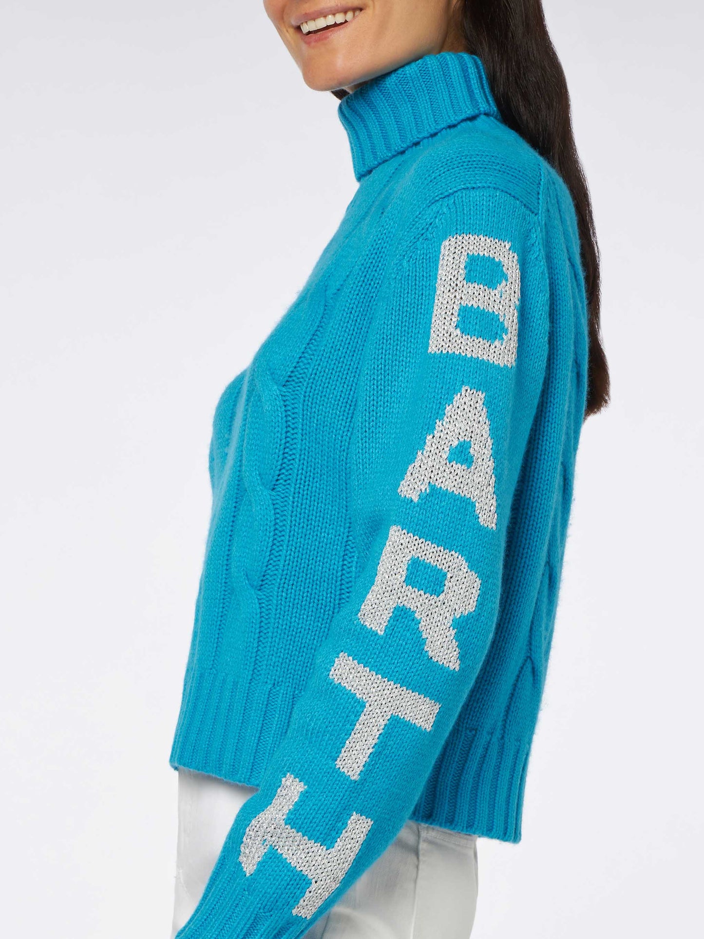 Maglione da donna intrecciato a collo alto con stampa jacquard Saint Barth