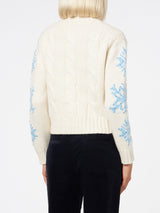 Woman turtleneck braided sweater with snowflake rhinestones