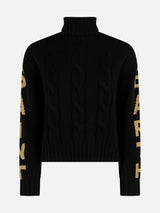 Woman turtleneck braided sweater with Saint Barth jacquard print