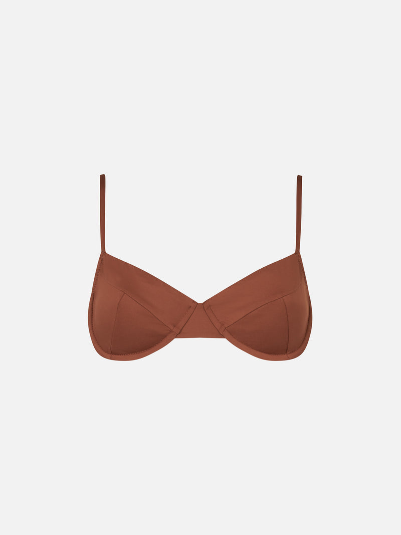 Woman brown underwired bralette swimsuit