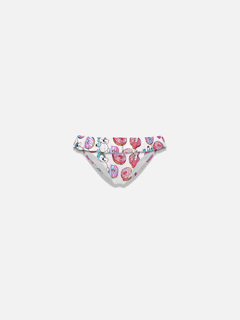 Girl ruffled swim briefs with unicorn print