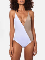 V neck one piece swimsuit