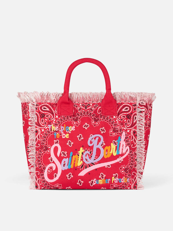 Vanity canvas shoulder bag with red bandanna print