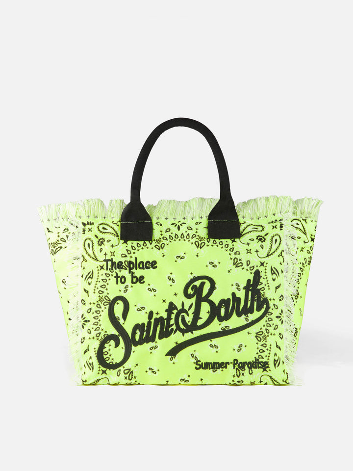 Vanity canvas shoulder bag with fluo yellow bandanna print - MC2 Saint Barth