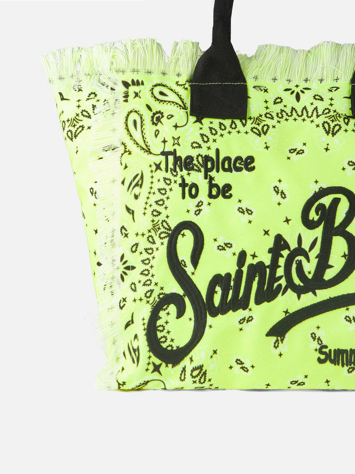 Vanity canvas shoulder bag with fluo yellow bandanna print - MC2 Saint Barth