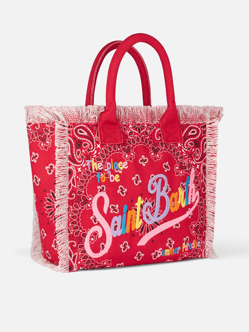 Vanity canvas shoulder bag with red bandanna print