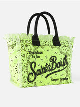 Vanity canvas shoulder bag with fluo yellow bandanna print