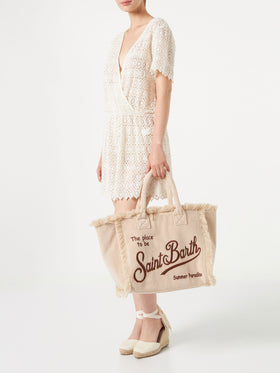 Vanity terry shoulder bag with Saint Barth embroidery