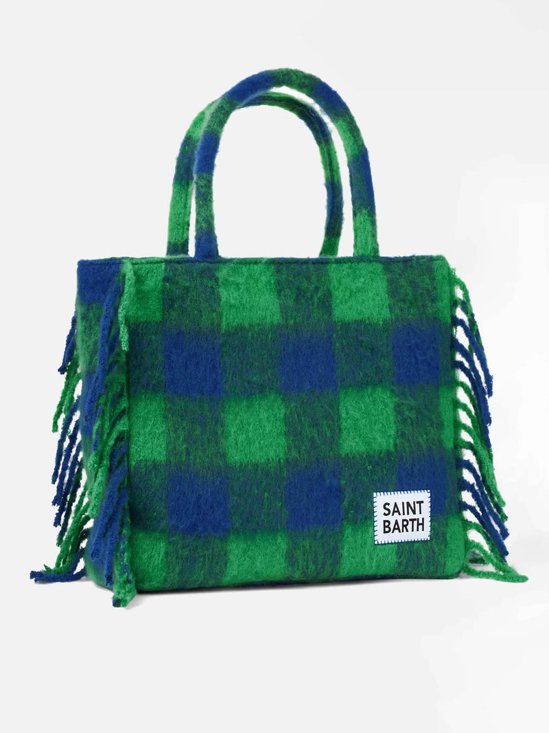 Borsa a spalla blanket Vanity con check verde e blu