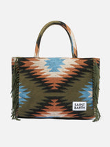 Vanity blanket shoulder bag with ethnic print and fringes