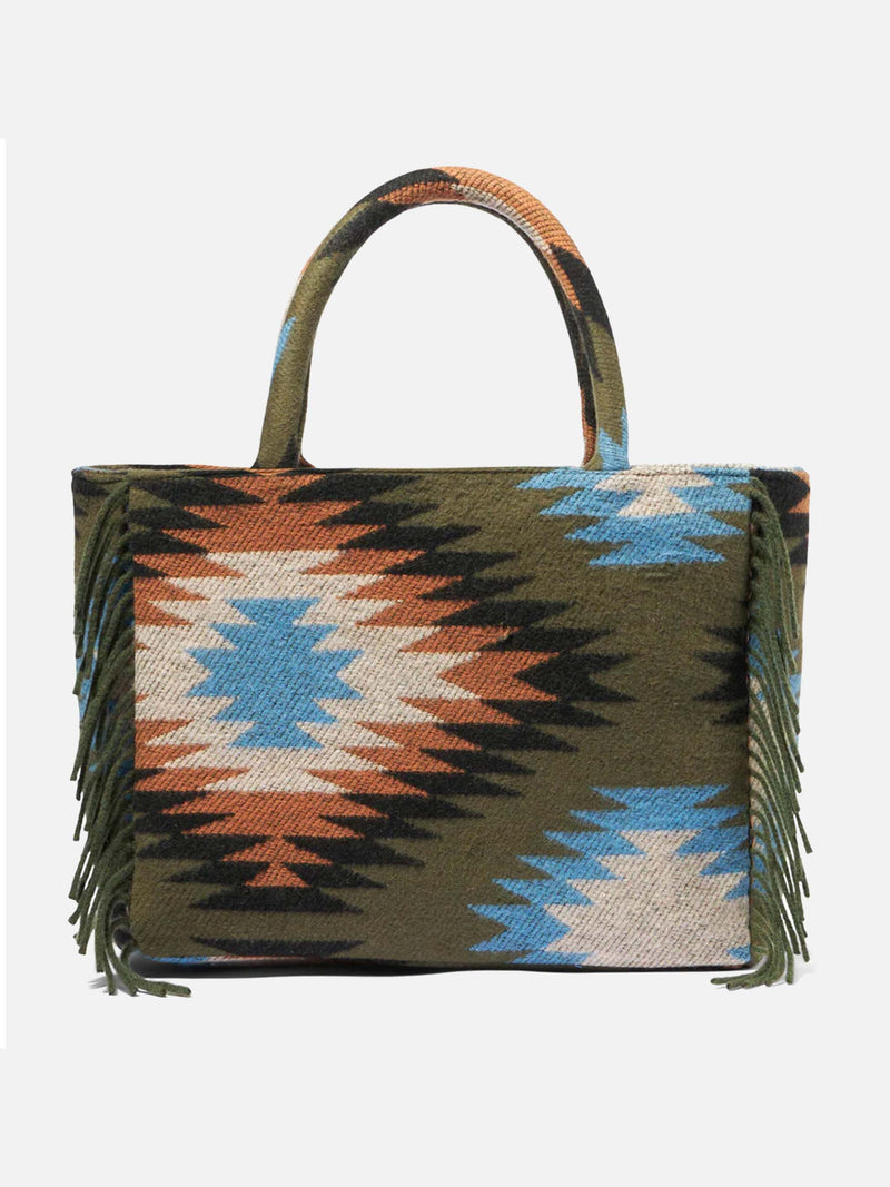 Vanity blanket shoulder bag with ethnic print and fringes