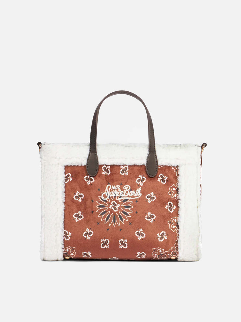 Vivian handbag with bandanna print and sherpa details