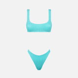 Wassergrüner Crinkle-Bralette-Bikini für Damen