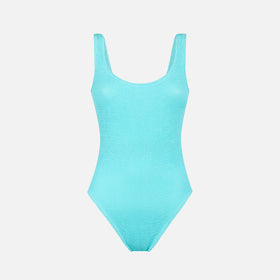 Woman water green crinkle one piece swimsuit