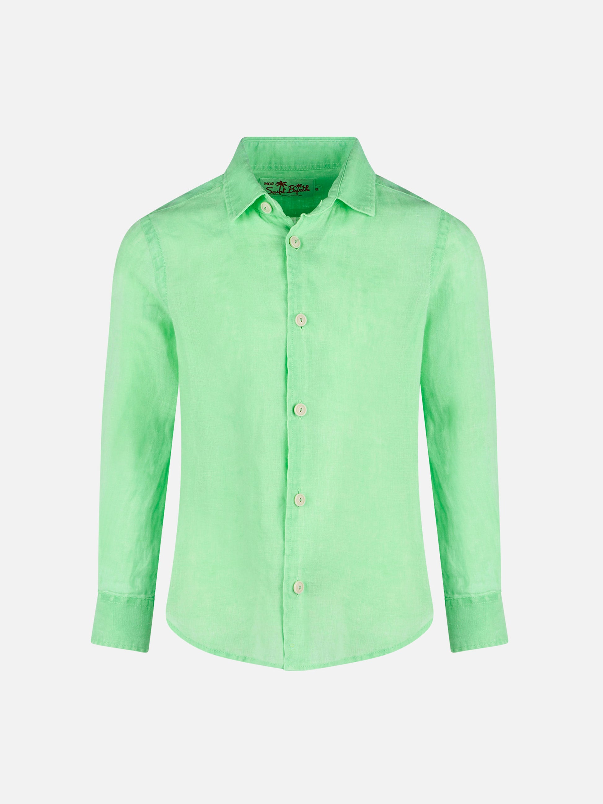 Water fluo green kid linen shirt Agnes - MC2 Saint Barth