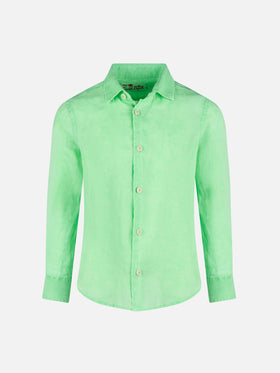 Water fluo green kid linen shirt Agnes - MC2 Saint Barth