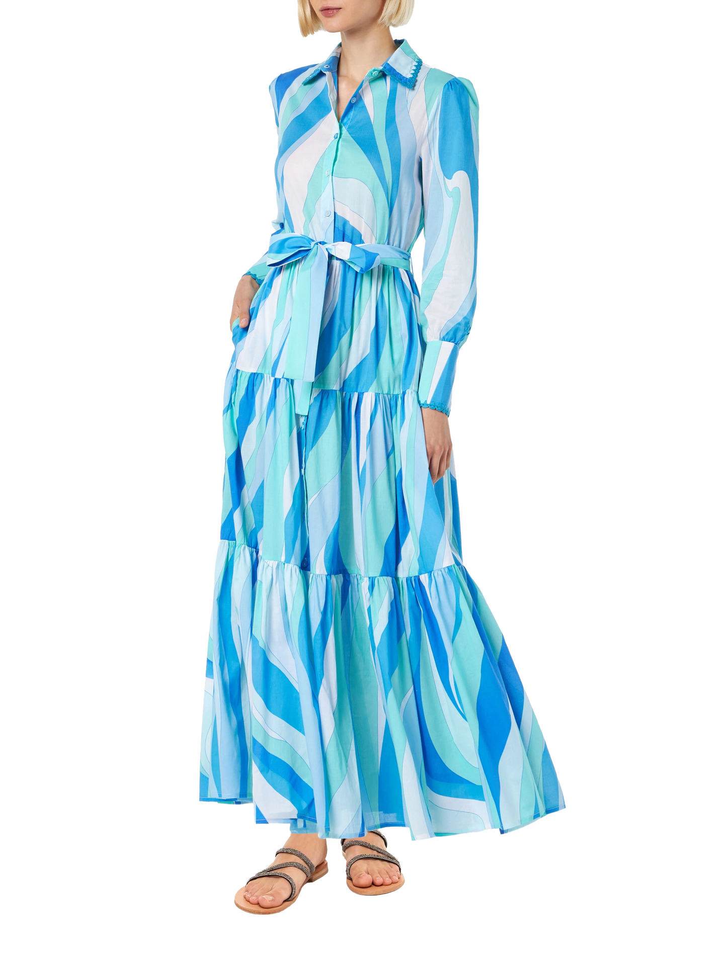 Woman long dress Jensen with wave print