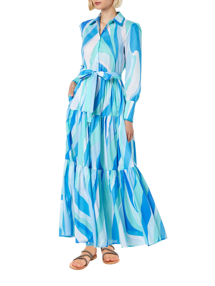Woman long dress Jensen with wave print