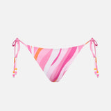 Woman shape wave print swim briefs with side laces and charms