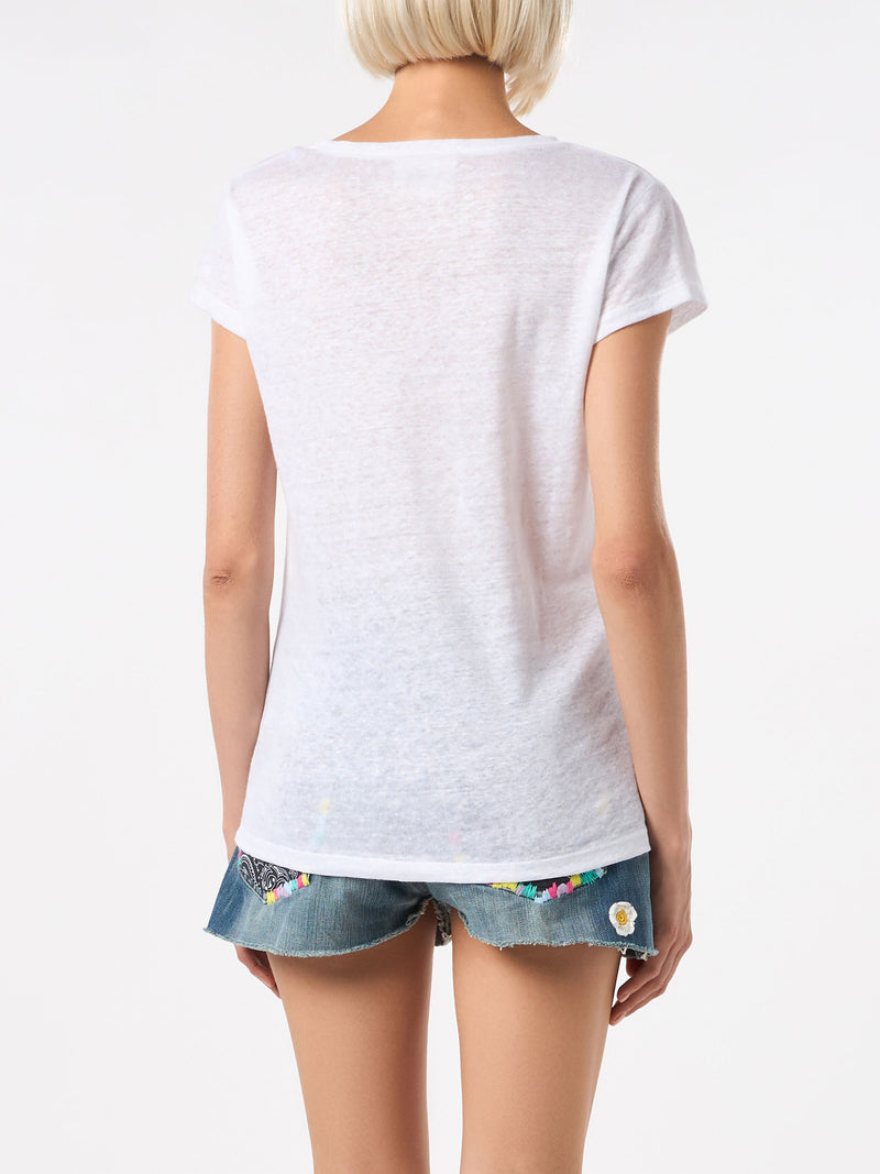 T-shirt da donna in lino bianco