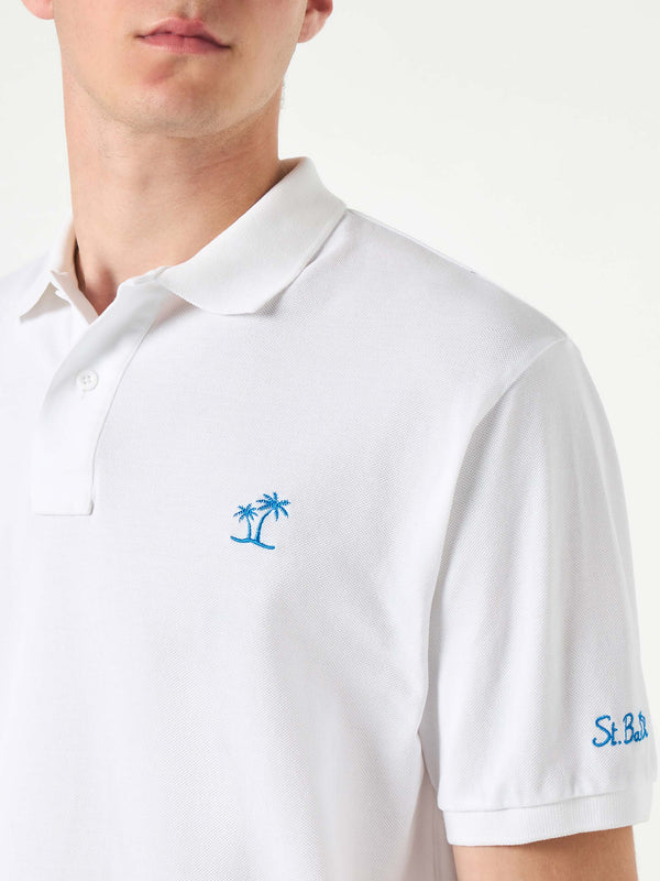 White piquet polo with St. Barth logo with vintage effect