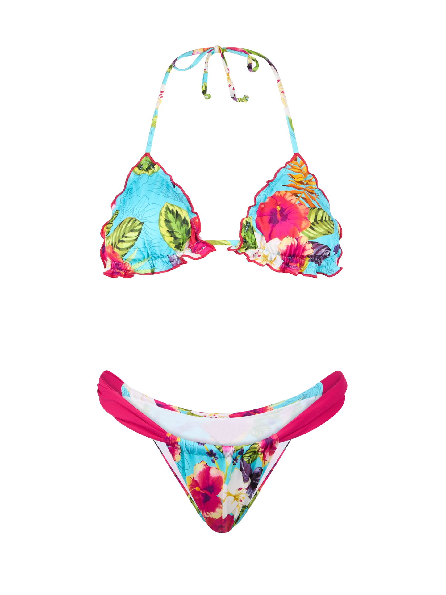 Bikini da donna a triangolo con stampa Ibiscus