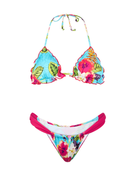 Bikini da donna a triangolo con stampa Ibiscus
