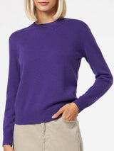 Woman crewneck purple sweater with St. Barth embroidery