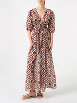 Cotton and silk long beach dress Bliss with ikat print