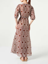 Cotton and silk long beach dress Bliss with ikat print