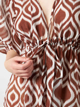 Cotton and silk long beach dress Bliss with ikat print