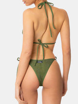 Waldgrüner Damen-Triangel-Bikini in Crinkle-Optik