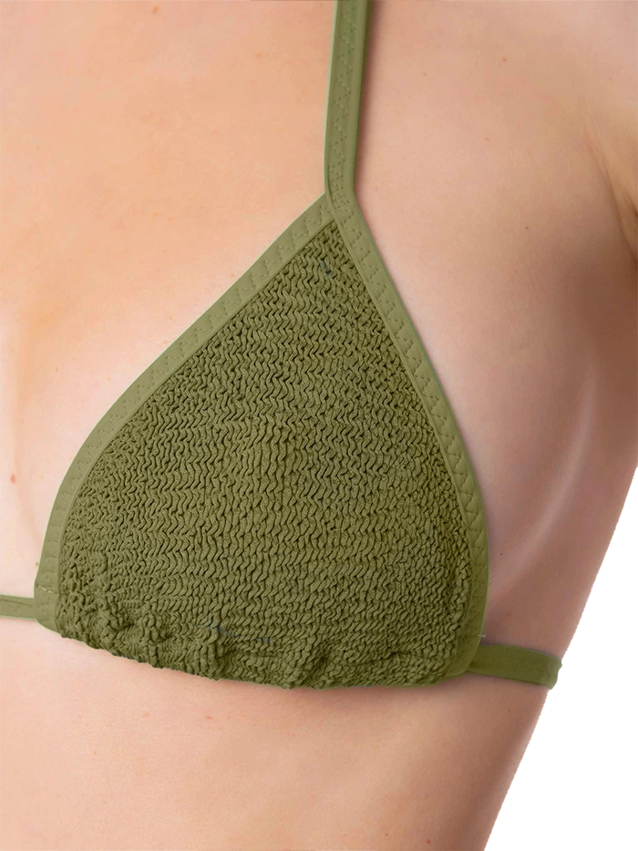 Woman forest green crinkle triangle top swimsuit